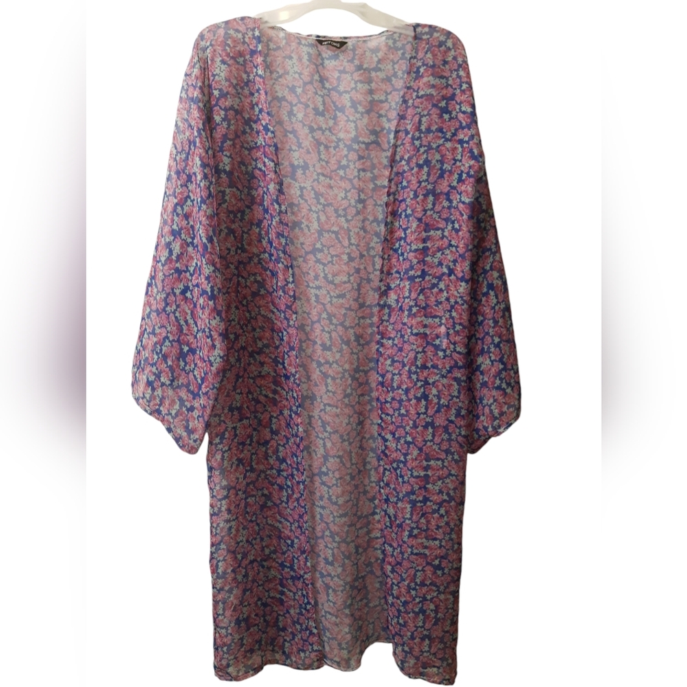 Women's Floral Kimono Long Open Sheer Summer Swim Pool Swimsuit Cover Up S-M Fit - Picture 4 of 12